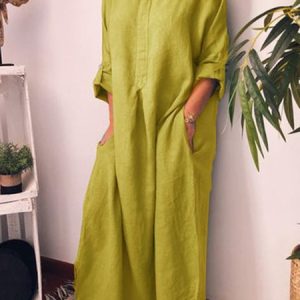 Women Plain Spring/Fall Dress Crew Neck Long Sleeve H-Line Dress, Dresses, color:Mustard|size:3XL, catalog Noracora shop