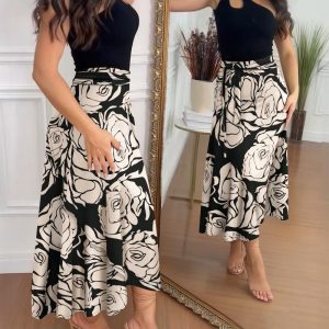 Colorblock Floral Print Wrap Lace-Up Skirt Casual Asymmetrical Hem Skirt, women Skirts, ChicMe catalog