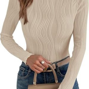 Casual Striped Crew Neck Long Sleeve T-shirt, T-shirts, color:Apricot|size:XXL, catalog Noracora shop