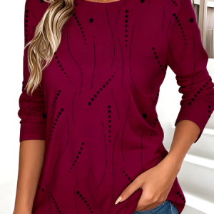Casual Striped Crew Neck Long Sleeve T-shirt, T-shirts, color:Purple Red|size:XXL, catalog Noracora shop