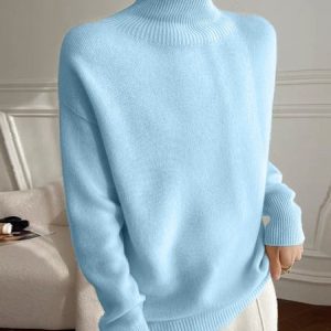 Women Plain Long Sleeve Comfy Street Split Joint Sweater, Sweaters, color:Sky Blue|size:XXL, catalog Noracora shop