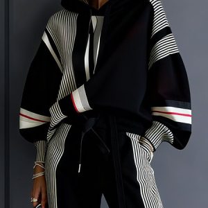 Urban Geometric Relaxed Fit Hoodie, Hoodies and Sweatshirts, color:Black|size:XXL, Stylewe