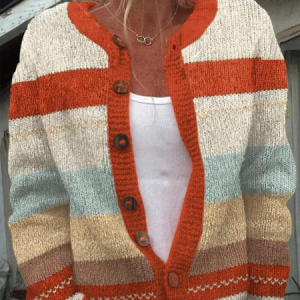 Women Knitted Floral Long Sleeve Comfy Vintage Cardigan, Cardigans, color:Orange|size:5XL, catalog Noracora shop
