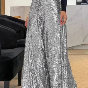 Women Plain Long Pants Elegant Spring/Fall Trousers, Pants, color:Silver|size:3XL, catalog Noracora shop