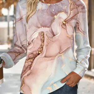 Vintage Crew Neck Gradient Pattern Sweatshirt, T-shirts, color:Light Purple|size:3XL, catalog Noracora shop