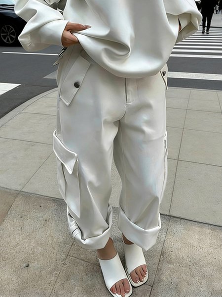 Elegant Plain Pockets Cargo Pants, Cargo Pants, color:White|size:XXL, Stylewe
