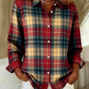 Shirt Collar Regular Sleeve Long Sleeve Plaid Buckle Regular Loose Button Up Shirt Shirt For Women, Shirts, color:As Picture|size:5XL, catalog Noracora shop
