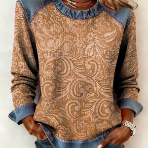Vintage Crew Neck Floral Sweatshirt Printing, Hoodies & Sweatshirts, color:Brown|size:4XL, catalog Noracora shop