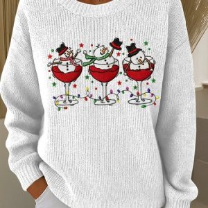 Women Imitation Cashmere Santa Claus Long Sleeve Comfy Vintage Sweater, Sweaters, color:White|size:5XL, catalog Noracora shop