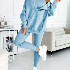 Women Plain Matching Outfit Daily Long Sleeve Casual Spring/Fall Multi-Piece Set Matching Set, Sets, color:Blue|size:3XL, catalog Noracora shop