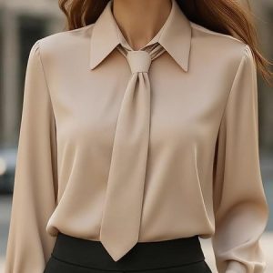 Long Sleeve Plain Regular Loose Shirt For Women, Shirts, color:Khaki|size:XXL, catalog Noracora shop
