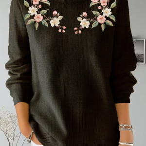 Women Floral Long Sleeve Comfy Casual Printing Sweater, Hoodies & Sweatshirts, color:Black|size:5XL, catalog Noracora shop