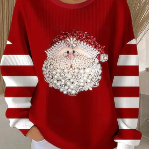 Casual Crew Neck Santa Claus Sweatshirt, Hoodies & Sweatshirts, color:Wine Red|size:5XL, catalog Noracora shop