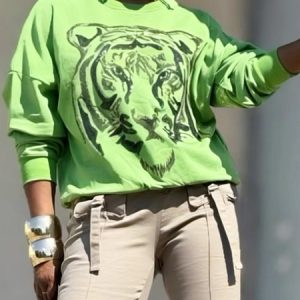Casual Tiger Printing Crew Neck Raglan Sleeves Sweatshirt, Hoodies and Sweatshirts, color:Green|size:XXL, Stylewe