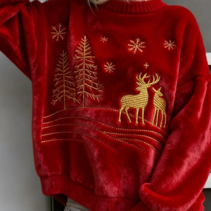 Casual Crew Neck Christmas Sweatshirt, Hoodies & Sweatshirts, color:Wine Red|size:4XL, catalog Noracora shop