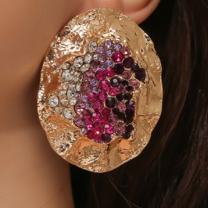 Oval-shaped sinkhole alloy earrings inlaid with colored diamonds, irregular earrings, Earrings, color:Multicolor|size:One-size, Stylewe
