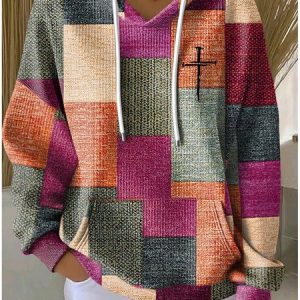 Casual Hoodie Plaid Hoodie, Hoodies & Sweatshirts, color:Purple|size:4XL, catalog Noracora shop