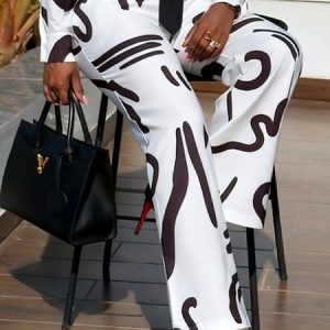 Urban Abstract Printing Straight Pants, Pants, color:White|size:XXL, Stylewe