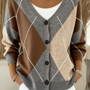 Women Abstract Long Sleeve V Neck Casual Spring/Fall Cardigan Outerwear, JustFashionNow Cardigans, color:As Picture|size:5XL,