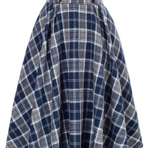 Women Casual Plaid Pleated Spring/Fall Skirt, JustFashionNow Skirts, color:Blue|size:XXL,