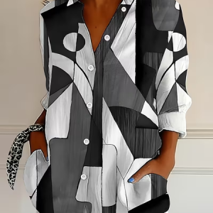 Shirt Collar Regular Sleeve Long Sleeve Abstract Buckle Regular Loose Button Up Shirt Shirt For Women, Shirts, color:Gray|size:XXL, catalog Noracora shop