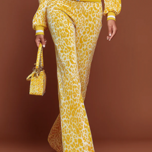 Casual Leopard Straight Pants, Pants, color:Yellow|size:XXL, Stylewe