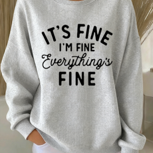 Women Letter Pattern Crew Neck Vintage Spring/Fall Long Sleeve Sweatshirt, JustFashionNow Sweatshirts & Hoodies, color:Light Gray|size:5XL