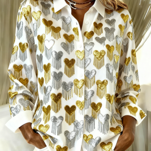 Shirt Collar Long Sleeve Heart/Cordate Regular Loose Shirt For Women, Shirts, color:White|size:5XL, catalog Noracora shop