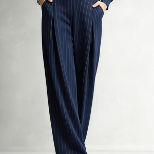 Casual Striped Straight Pants, Pants, color:Royal Blue|size:XXL, Stylewe