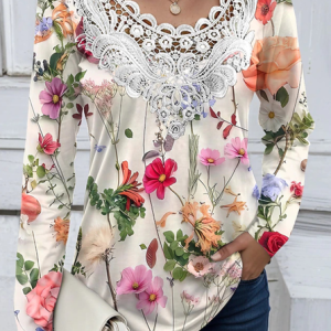 Casual Plants V Neck Long Sleeve T-shirt, T-shirts, color:Multicolor|size:5XL, catalog Noracora shop