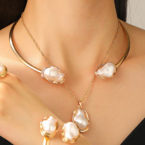 Women's high-end pearl jewelry necklace, earrings, rings, bracelets, chokers, Necklaces, color:Rose Gold|size:One-size, Stylewe