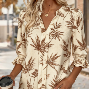 V Neck Half Sleeve Plain Regular Regular Fit Shirt For Women, Shirts, color:Apricot|size:XL, catalog Noracora shop