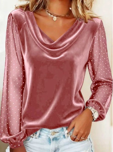 Women Polka Dots Long Sleeve Tee T-shirt V Neck Printing Casual Spring/Fall Top, JustFashionNow T-Shirts, color:Pink|size:XXL