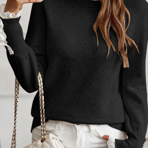 Elegant Plain Crew Neck Long Sleeve T-shirt, Blouses, color:Black|size:XL, catalog Noracora shop
