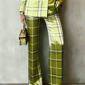 Urban Plaid Straight Pants, Pants, color:Green|size:XXL, Stylewe