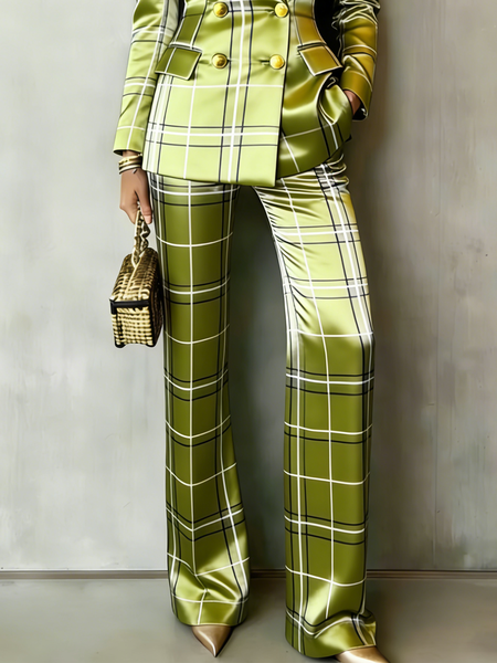 Urban Plaid Straight Pants, Pants, color:Green|size:XXL, Stylewe
