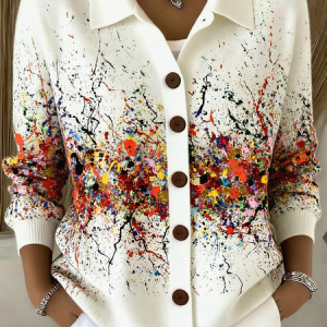 Women Knitted Gradient Pattern Long Sleeve Comfy Casual Cardigan, Cardigans, color:White|size:4XL, catalog Noracora shop