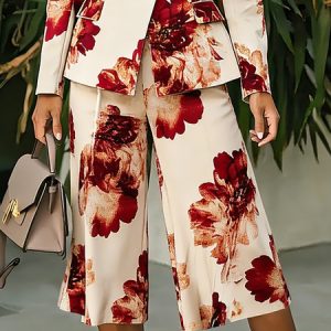 Elegant Floral Printing Straight Pants, Shorts, color:As Picture|size:XXL, Stylewe