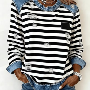Vintage Crew Neck Striped Sweatshirt Printing, Hoodies & Sweatshirts, color:Black-white|size:4XL, catalog Noracora shop