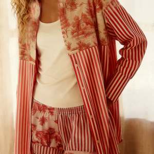 Floral Stripe Loose Fit Casual  Room Service Shorts, Pajamas, color:Red|size:4XL, catalog Noracora shop
