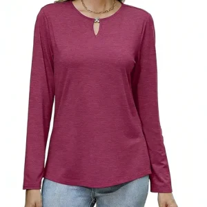 Casual Plain Crew Neck Long Sleeve T-shirt, T-shirts, color:Purple|size:XXL, catalog Noracora shop