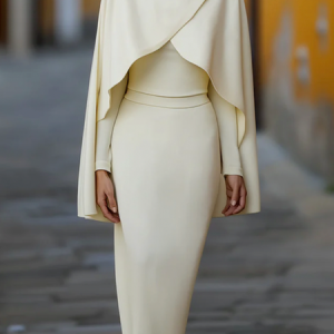 Elegant Plain Mock Neck Midi Dress, Maxi Dresses, color:Apricot|size:XXL, Stylewe