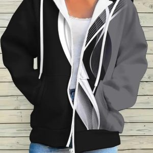 Women Spring/Fall Outerwear Vintage Striped Long Sleeve Hoodie Jacket, Coats, color:Color2|size:4XL, catalog Noracora shop