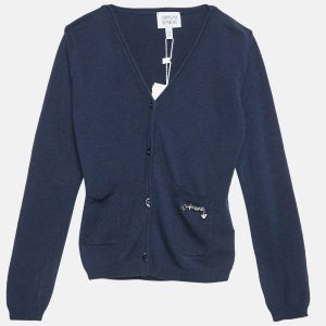 Armani Junior Navy Blue Jersey Button Front Cardigan 2 Yrs, Clothing - Luxury Closet