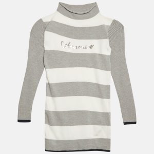 Armani Junior Grey Striped Knit Long Sleeve Dress 4 Yrs, Clothing - Luxury Closet