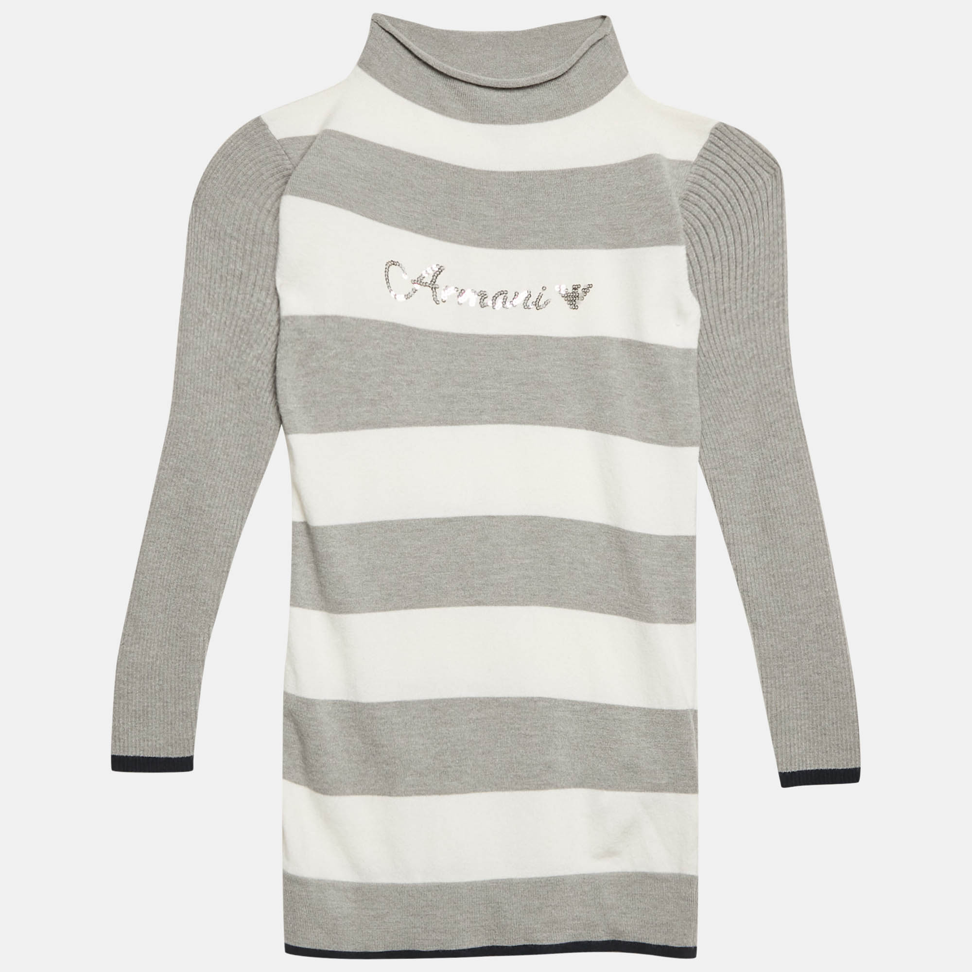 Armani Junior Grey Striped Knit Long Sleeve Dress 4 Yrs, Clothing - Luxury Closet