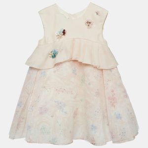Baby Dior Pink Floral Embellished Silk Pleated Dress 24M, Clothing - Luxury Closet