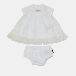 Balmain Kids White Polka Dots Gillter Cotton and Tulle Set 9M, Clothing - Luxury Closet