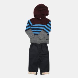 Burberry Kids Multicolor Striped Wool Knit and Cotton Hooded Sweatshirt and Pant Set 2 Yrs, Clothing - Luxury Closet
