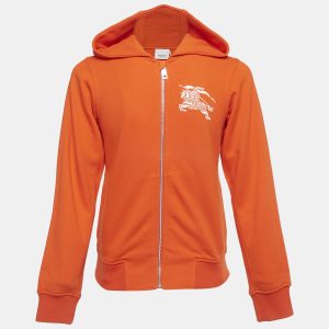 Burberry Orange Logo Embroidered Cotton Zip-Up Hoodie 12Yrs, Clothing - Luxury Closet